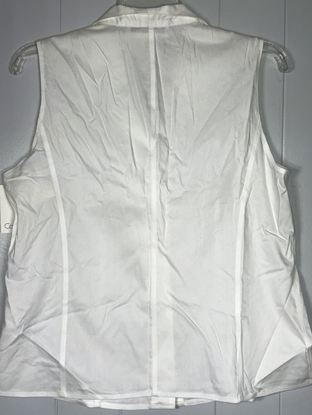 Calvin Klein Whte Button-Down Sleeveless Shirt Blouse Tank Top Non-Iron Travel 8 - Picture 2 of 7